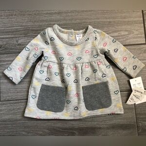 Nordstrom|Baby girl gray heart print long sleeve tunic dress w pockets•••NWT
